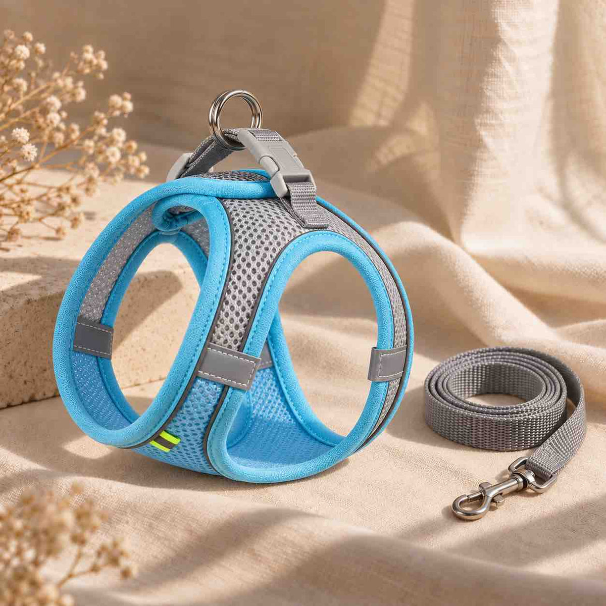 Harnais pour chat réfléchissant bleu