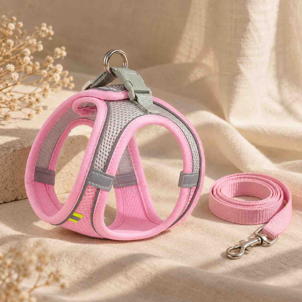 Harnais pour chat réfléchissant rose