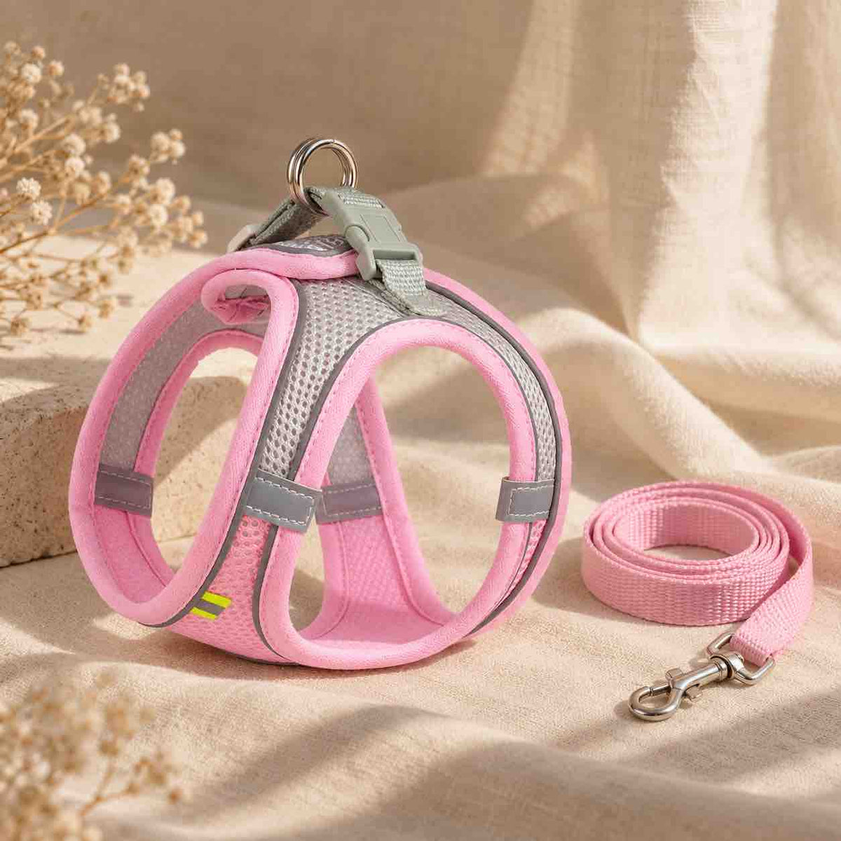 Harnais pour chat réfléchissant rose
