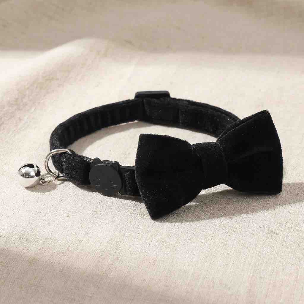 Nœud papillon anti-étranglement en velours pour chat