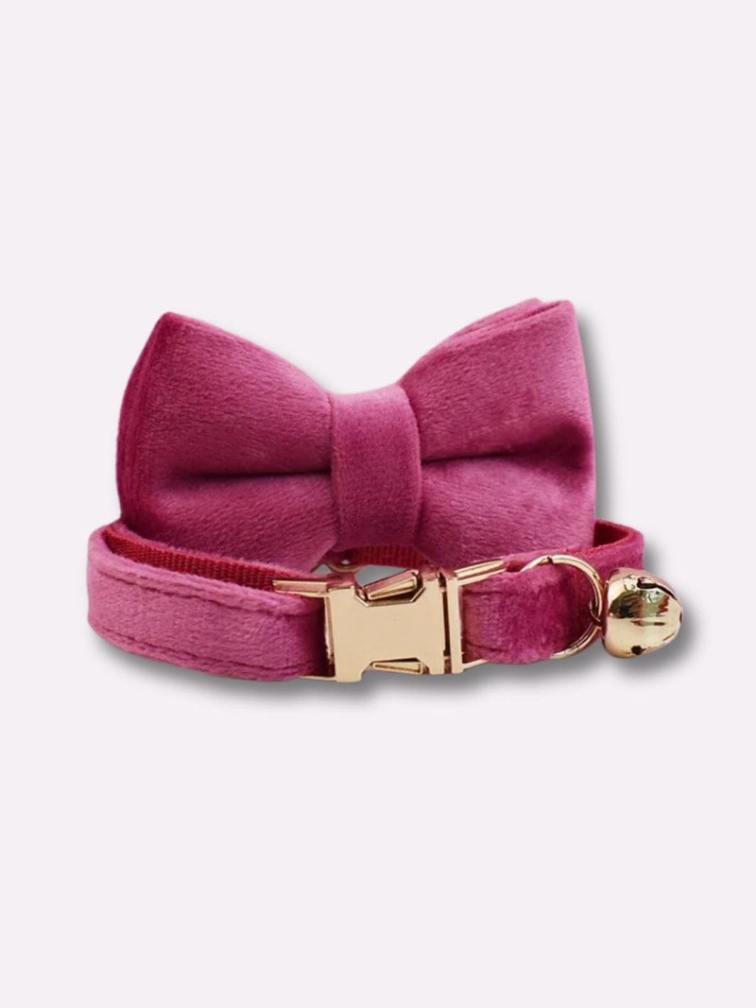 Collier Noeud Papillon pour Chat en Velours Rose foncé / S : tour de cou 16-26cm