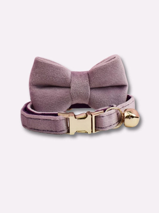 Collier Noeud Papillon pour Chat en Velours Violet / S : tour de cou 16-26cm