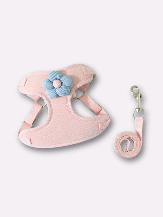 Harnais pour Chat Rose avec une fleur bleue