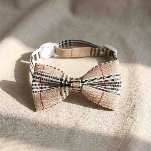 Un collier nœud papillon pour chat anti-étranglement beige