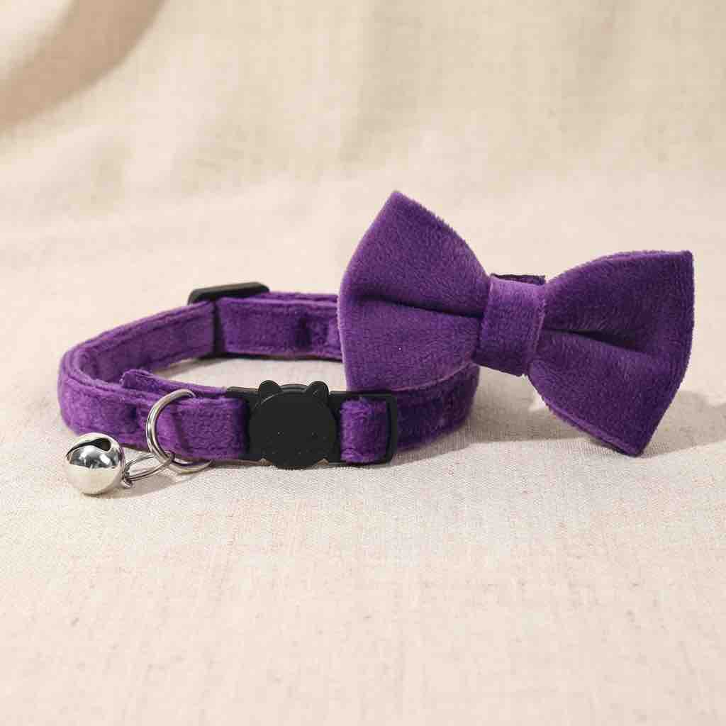 Nœud papillon anti-étranglement en velours pour chat violet avec le noeud détaché